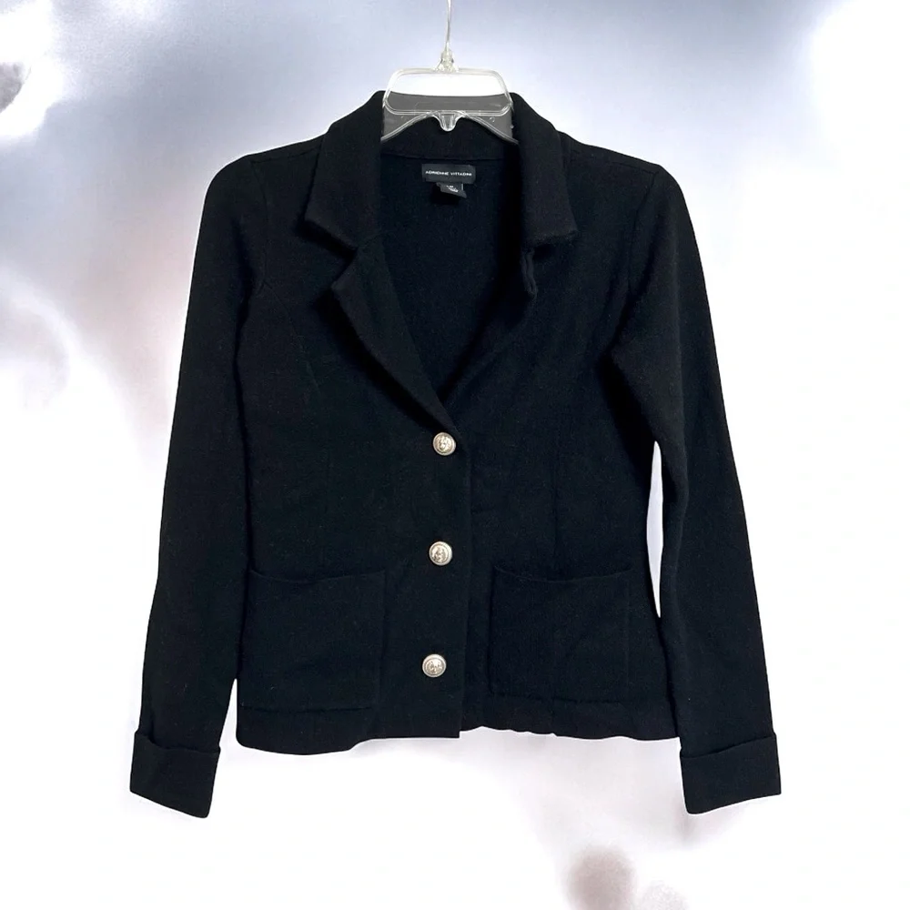 Adrianne Vittadini Black Jacket Viscose Blend Gold‎ Buttons Black
